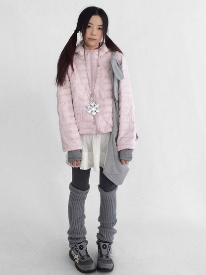 with Star Pink Hoodie Kawaii Front in Daily Pattern Closure Zipper Teardrop Jacket