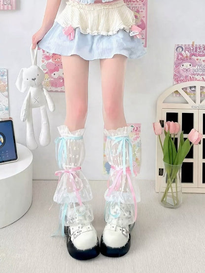 Sheer Leg Bow Ribbon Mesh Warmers