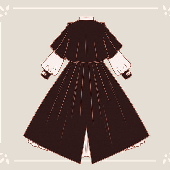 Design Lolita Black Collar and Beige Cape Dress Banded Long Sleeves