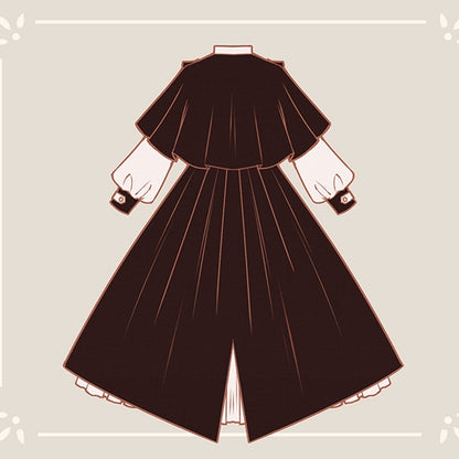 Design Lolita Black Collar and Beige Cape Dress Banded Long Sleeves