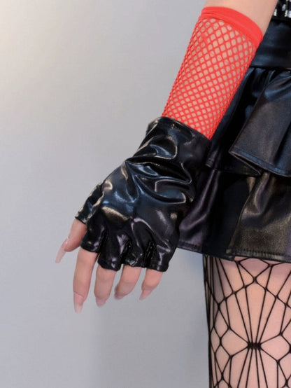 Cyberpunk Futuristic Half-Finger Gloves in Two Tones - Mr. Cat