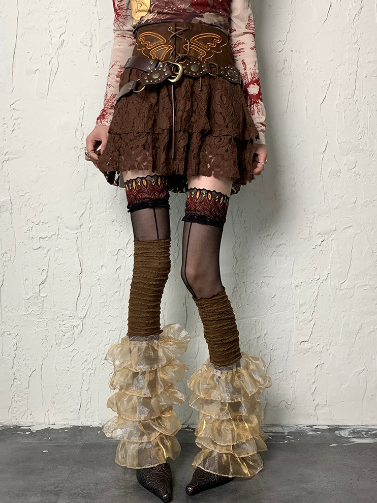Punk Lace Sleeves Brown Leg Trim Wasteland Multi-layered