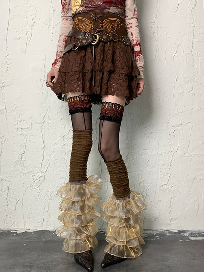 Punk Lace Sleeves Brown Leg Trim Wasteland Multi-layered