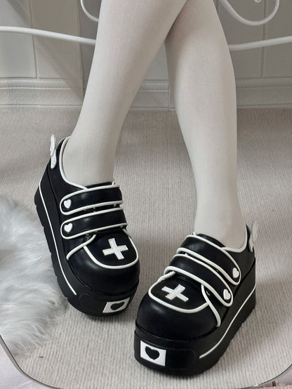 Black Yami Kawaii Cross Design Platform Shoes