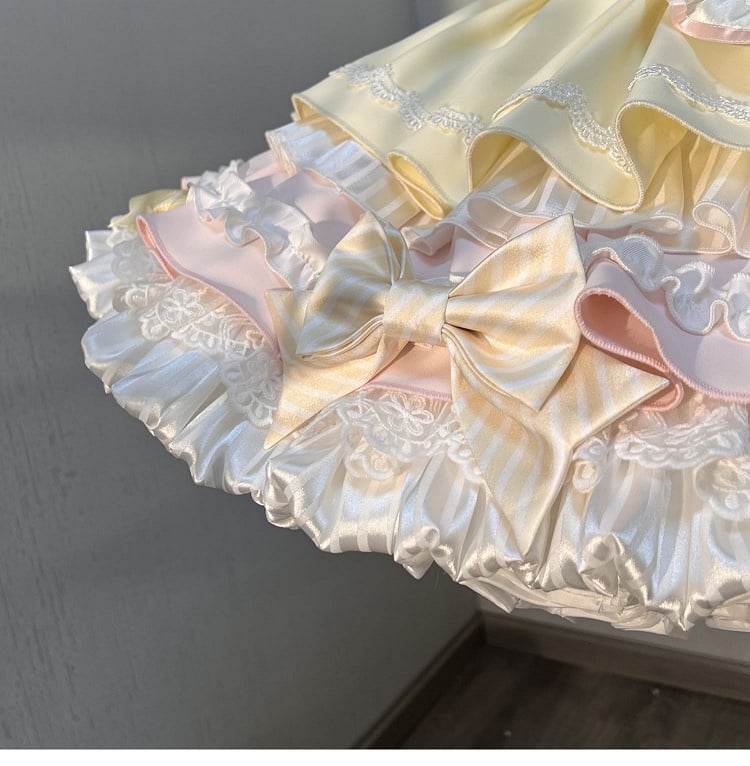 Ärmeln Gelb Lolita Kleid Süße Maid Thema Bunny Puff Rosa und