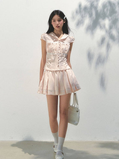 Ruffled Lace and Skirt Details with Pleats Pink