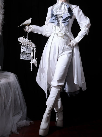 Waistcoat Prince Ouji Tie Tailcoat Siren Jabot Vest Embroidery Dark with Long Lolita White Ribs