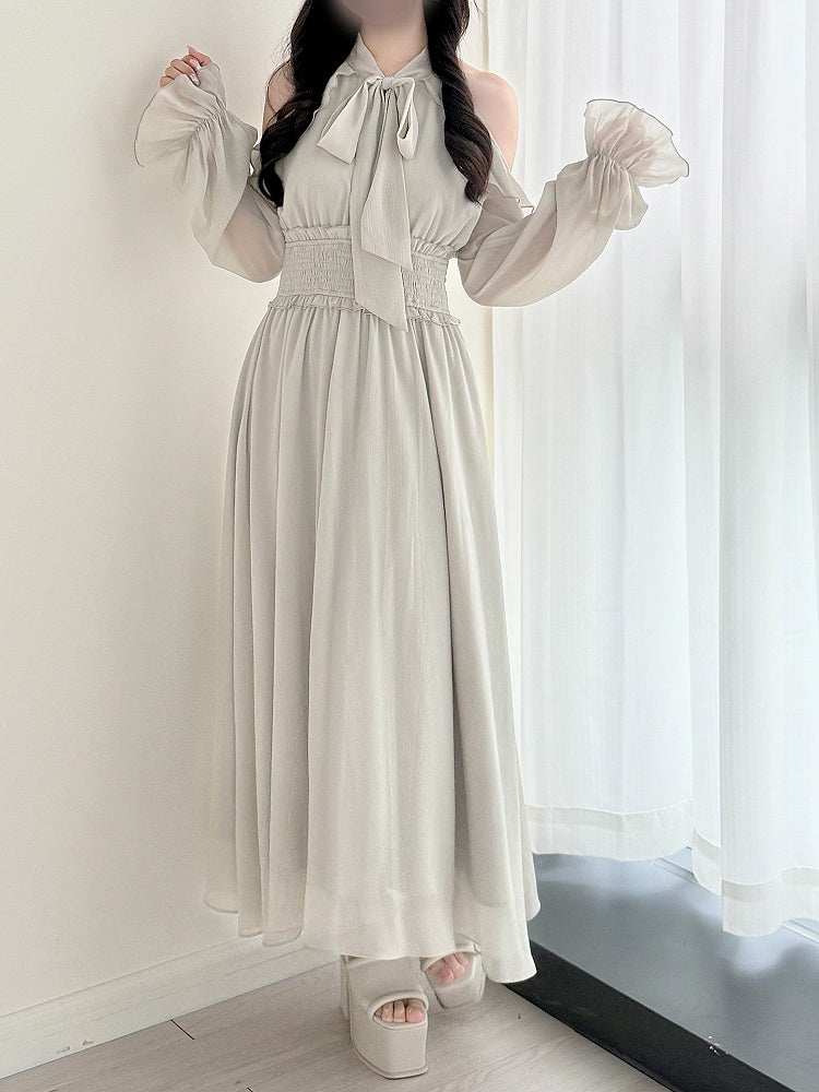 Cutout Jirai Tie Kei Innocence Pure Shoulder Dusty Neck mit Kleid und ästhetischem Grün