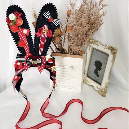 And Pattern Polka-Dot Details Bowknot KC Striped Ears Decorated Pink/RedBlack Star Bunny