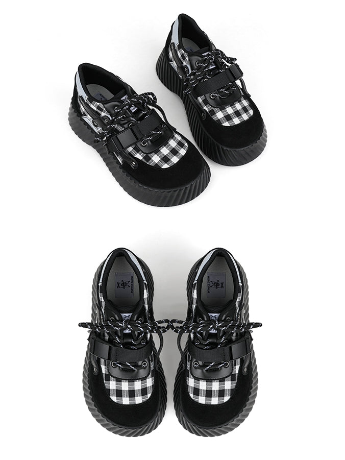 Closure Lace-up with Pattern Punk Platforms Plaid Black