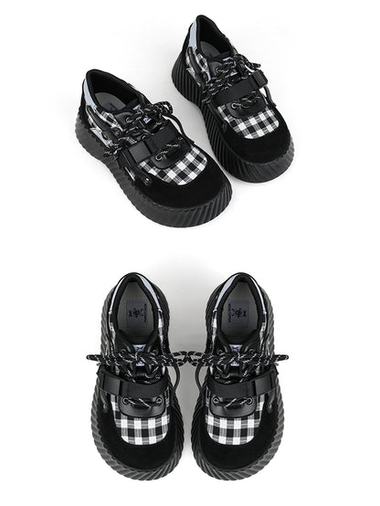 Closure Lace-up with Pattern Punk Platforms Plaid Black