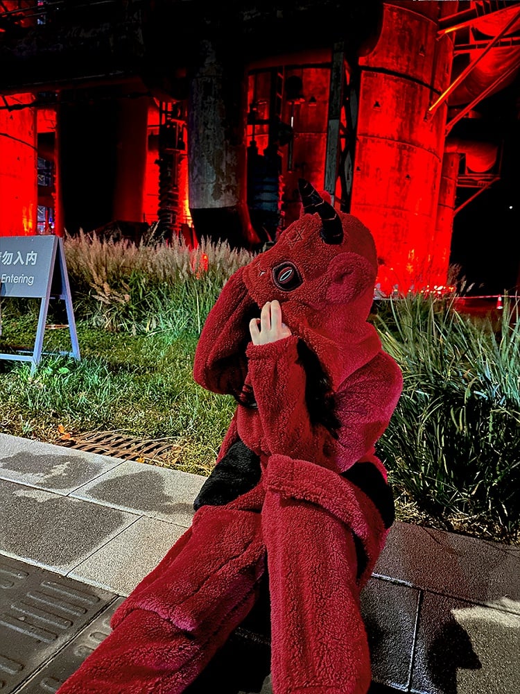 Gothic Pants Pajama with Winter Plush Nightgown Set Red Devil