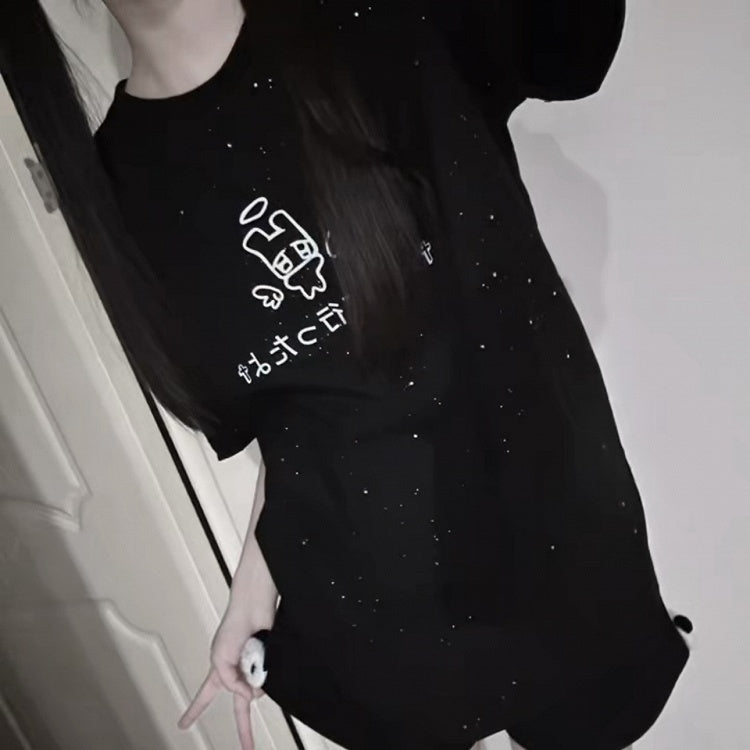 Angel Black Decor Cotton Sequins T-shirt Wing with Print