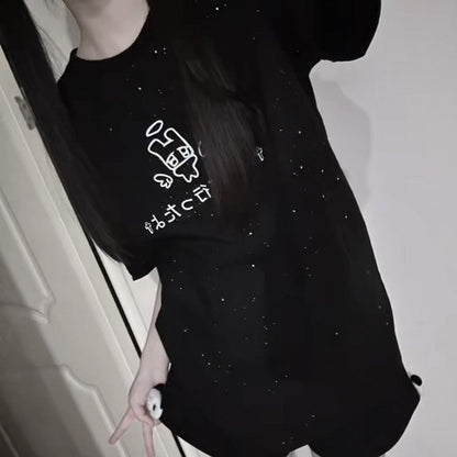 Angel Black Decor Cotton Sequins T-shirt Wing with Print