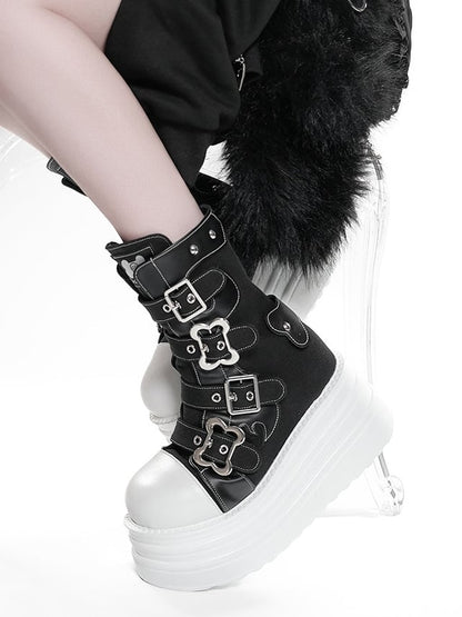 Punk Boots Bone Stud Platform Decor Embellishments Black All with -