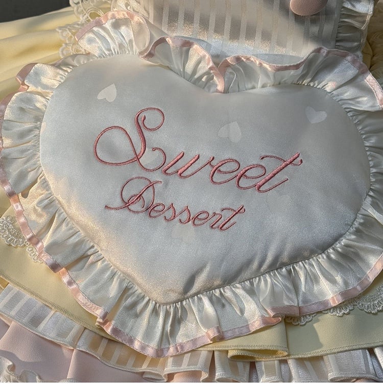 Ärmeln Gelb Lolita Kleid Süße Maid Thema Bunny Puff Rosa und