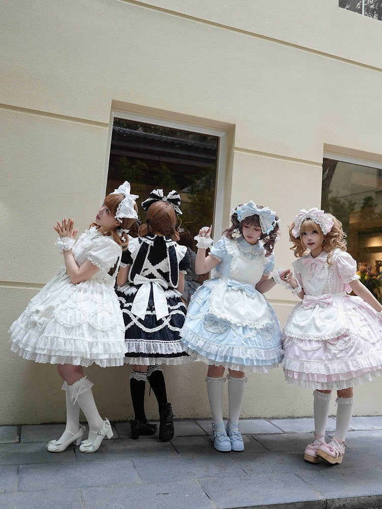 White Flutter Strap Heart Pocket Lolita Apron