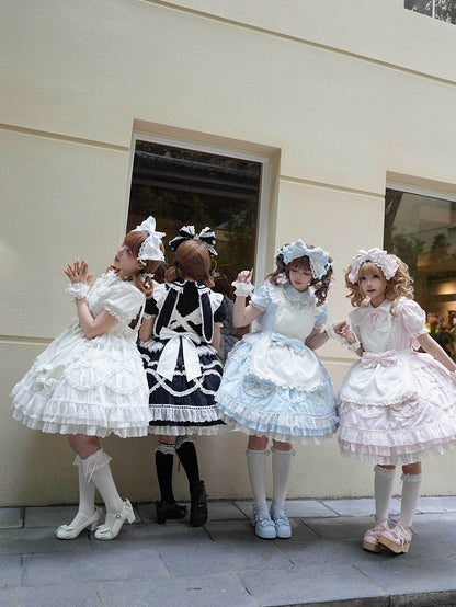 White Flutter Strap Heart Pocket Lolita Apron