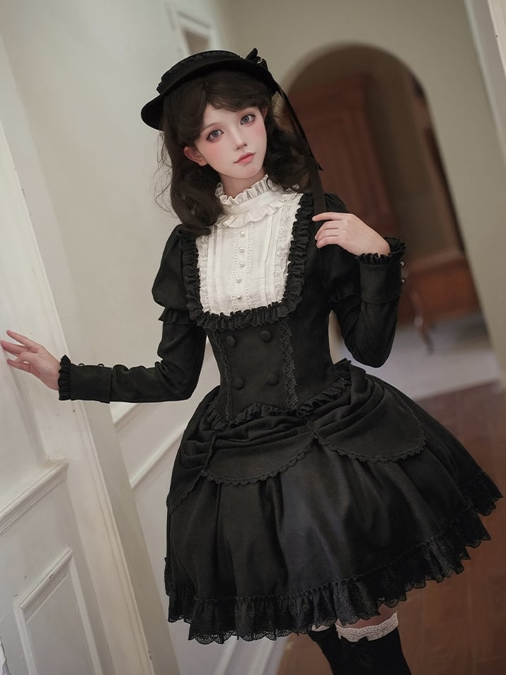 Lolita White Version Skirt Double-Layer Black and Short