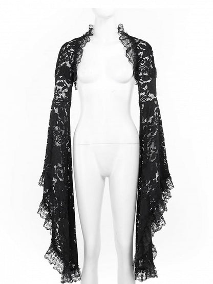 Black Lace Shrug Embroidery Sleeve Floral Trim Bell Gothic Halloween with