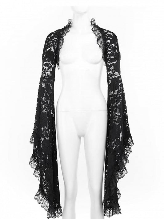 Black Lace Shrug Embroidery Sleeve Floral Trim Bell Gothic Halloween with