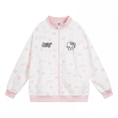 ブラック/ピンク/ライトブルーのキティ柄 ジップアップ スウェットシャツ