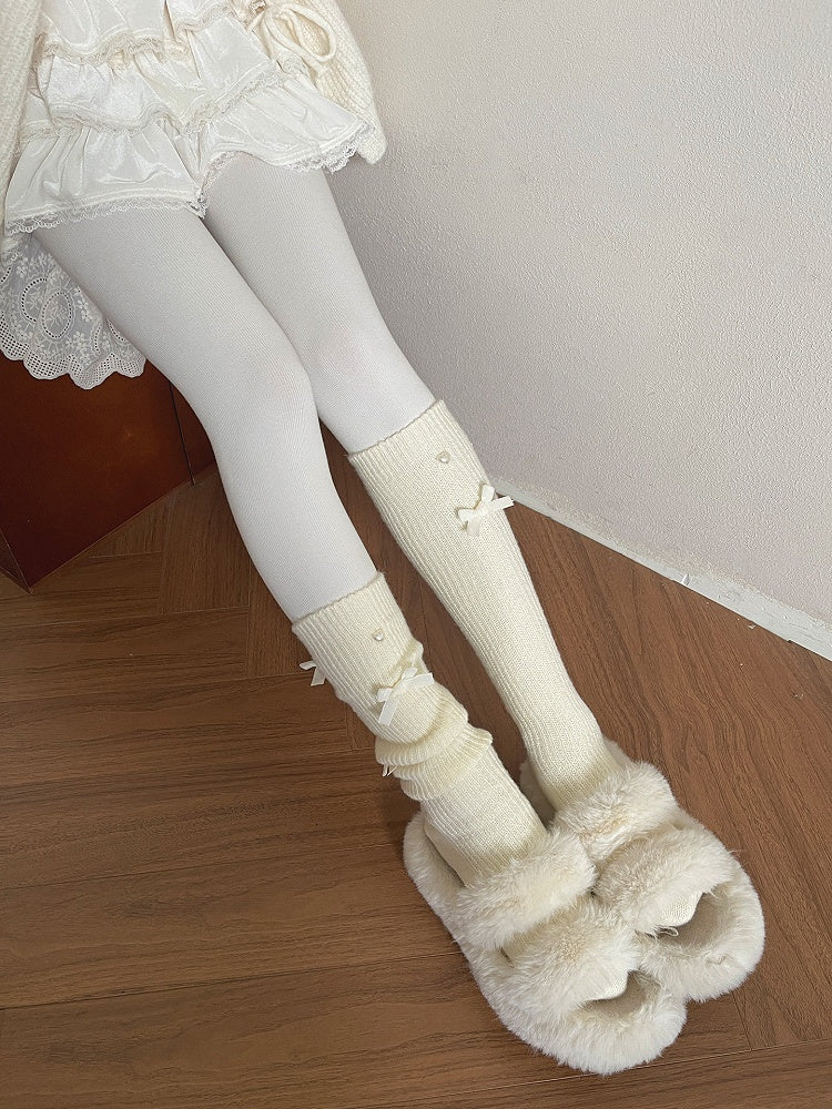 Stockings Accents Heart Ribbed with Bow