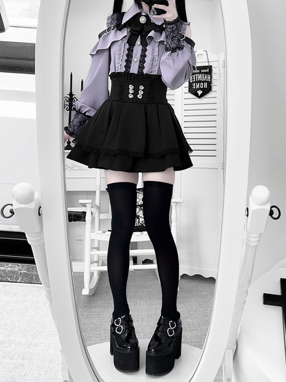 | Shoulder Kei Cutout Blouse with Dusty Purple Heart Decorative Look Buckle Jirai