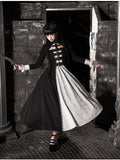 Black and White Gothic Long Lolita OP Gown with Metal Buckle and Mini Hat Set - With PUJI