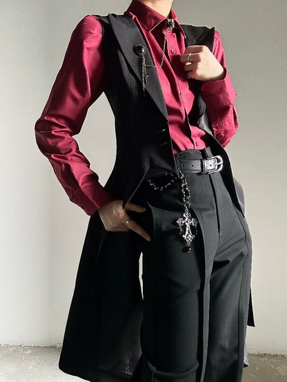 Ouji Lolita Black Tailcoat Vestwith Peaked Lapel&Triangular Back Slit