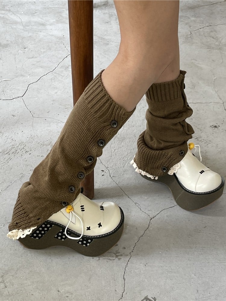 9 Color Options Lace Trim Knitted Leg Warmers with Buttons