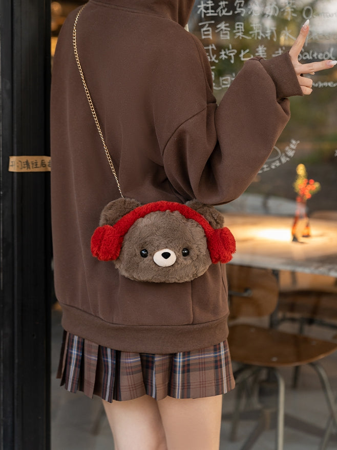 Embroidery Plush Letter Backpack BlueBrown With Bear A Star And Plushie Detachable