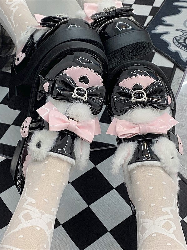 and Shoes Platform Pink Sweet Black Mid-heel Lolita