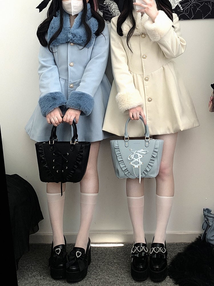 ジライケイ ピンク 地雷風 ウールコート（プラッシュカラー＆カフス付き）