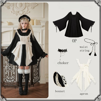 ドレスバージョンセット フリルネックライン ショートロリータ ロング フルメイド スクエアワ ブラックスリーブ