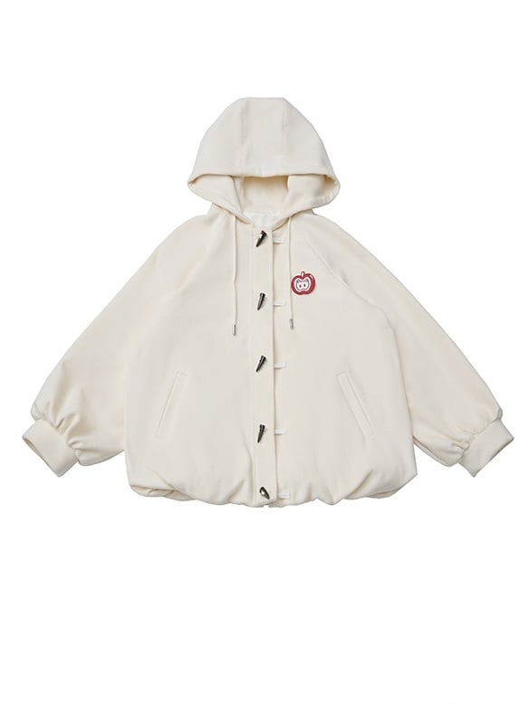 Toggle Button with Hem - Apple White Hooded Bubble Closure Jacket Brooch