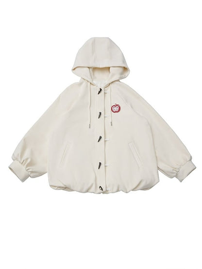 Toggle Button with Hem - Apple White Hooded Bubble Closure Jacket Brooch