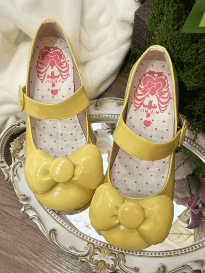 Mary - Low Round Yellow Sweet Jeans Toe PU Heels