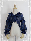 Navy Blue Balloon Sleeve Adjustable Cuff Jacket with Ruffle & Bow