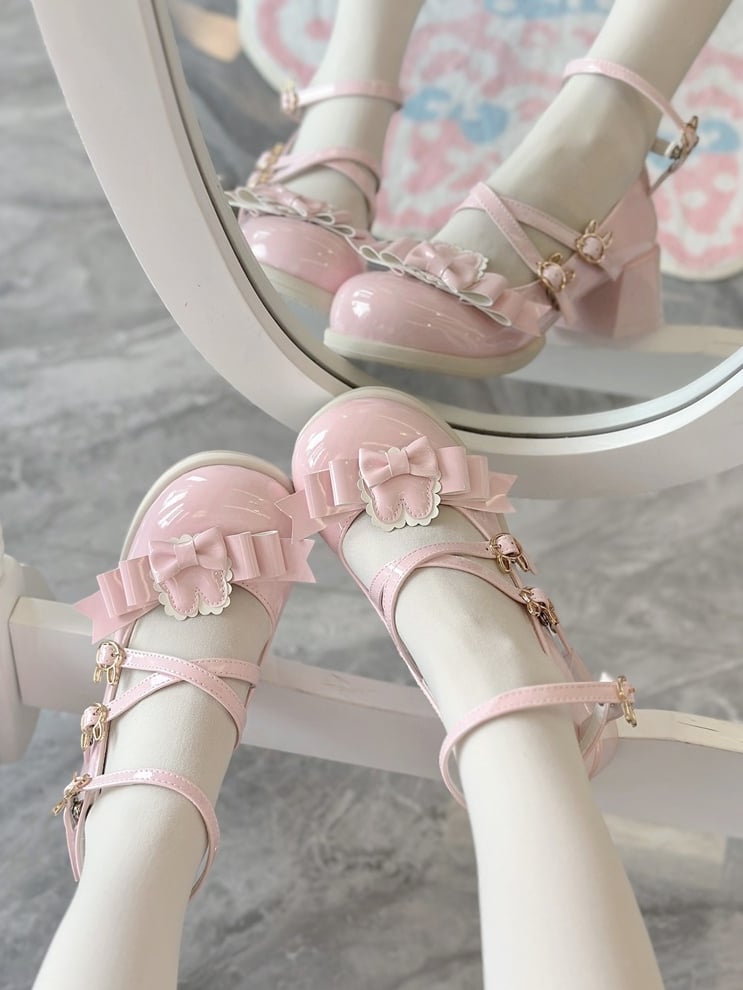 Mid-heel Themed in Pink with PU Bow Theme Rabbit Design Lolita Clasp Detachable Ear Shoes Sweet