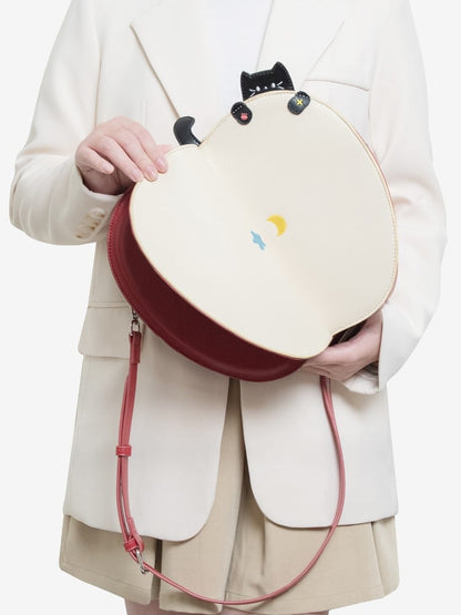 Red Flip Moon 2-Way Apple And Embroidery Playful Star With Core Cat Backpack