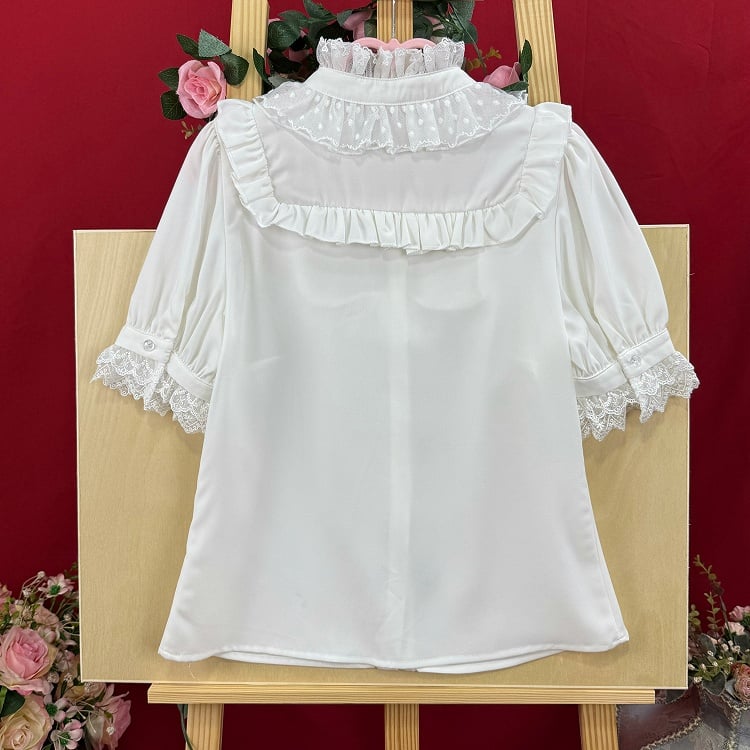 Lolita Sleeves Ruffle White Neckline Short Lace Blouse
