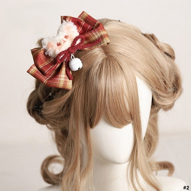 4 Options Sweet Lolita Red Plaid Bear Bowknot Hairclip