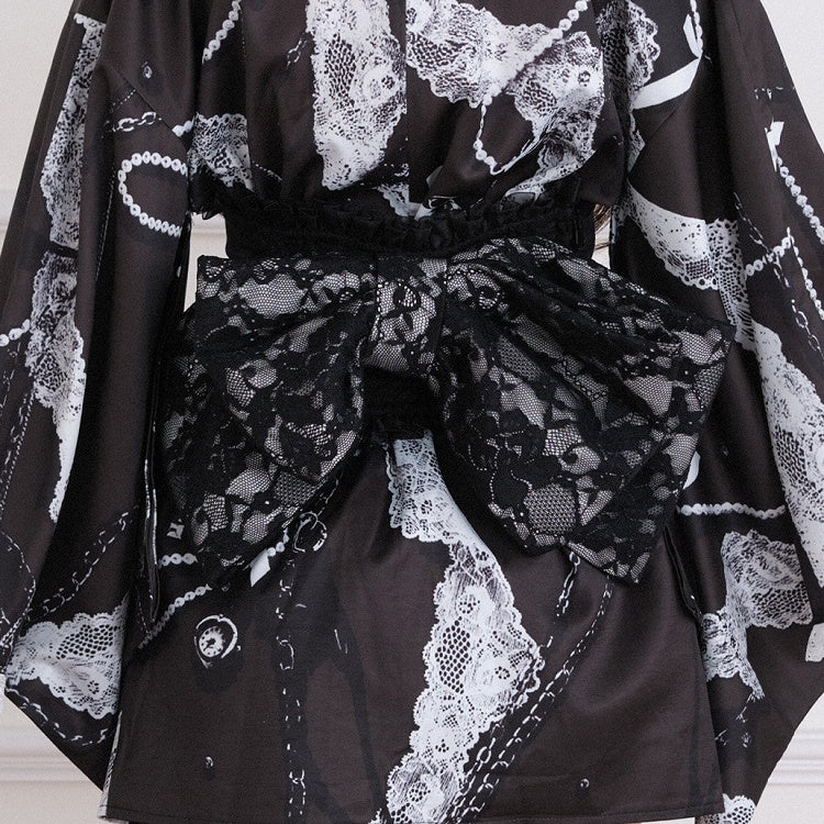 Black Large Lace Bow Corset Belt - No Genki