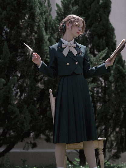 Dark Green JK Uniform Notched Collar Blazer