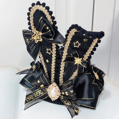 Purple/Gold&Black Star Decorated Bowknot Details Bunny Ears Mini Hat