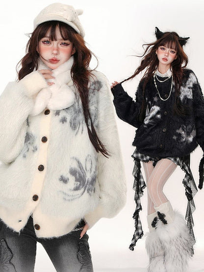 Mohair-Cardigan mit Schmetterlingsmuster