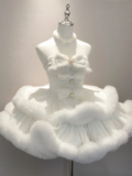 White Snowflake Bow Bodice Strapless Dress with Plush Trim - Diamond Honey