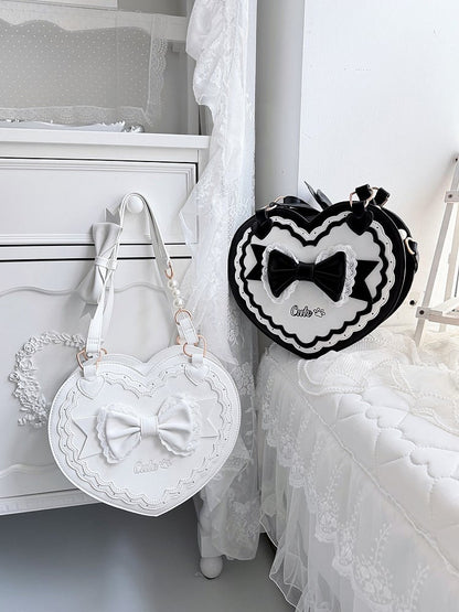 4 Colors Lolita Heart Shaped Bag with Butterfly Bow Detail - Wind Bell Island