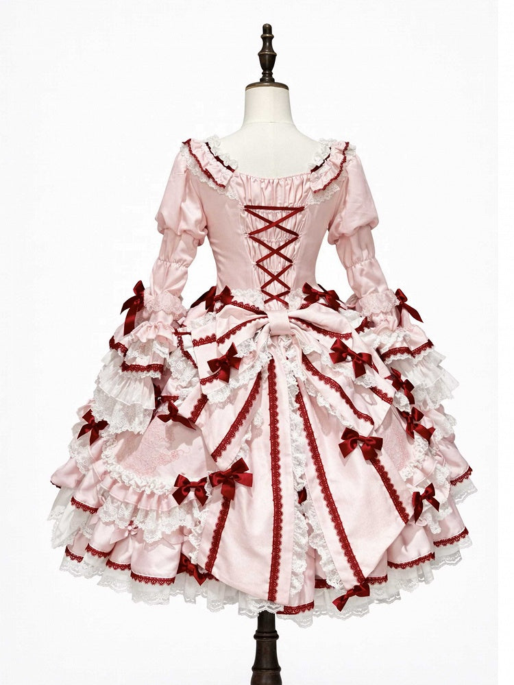 Trim Lace Bow Pink Accents Lolita Big with Train Red